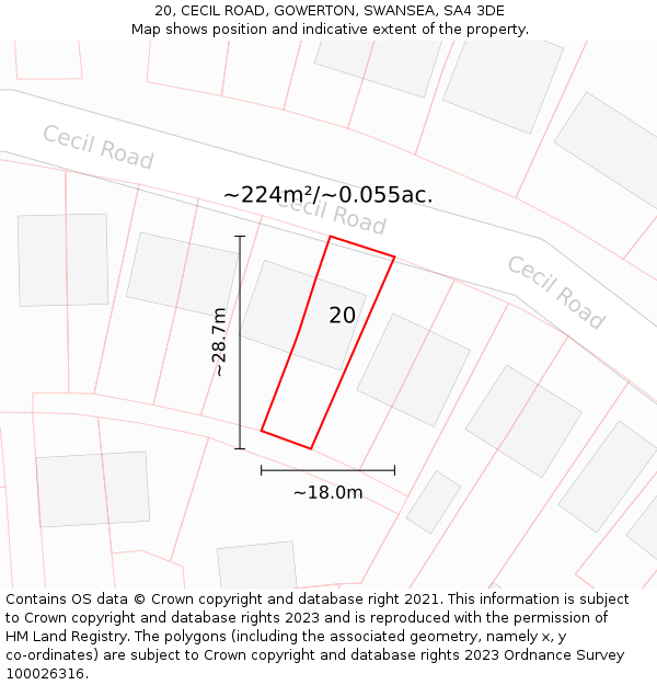 20, CECIL ROAD, GOWERTON, SWANSEA, SA4 3DE: Plot and title map