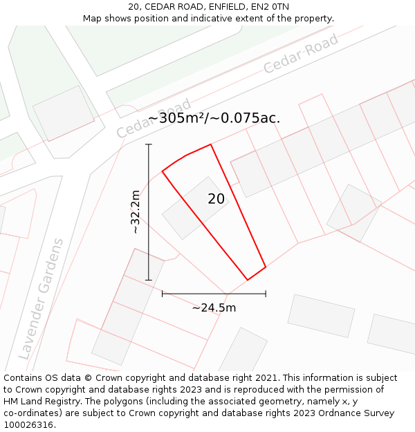 20, CEDAR ROAD, ENFIELD, EN2 0TN: Plot and title map