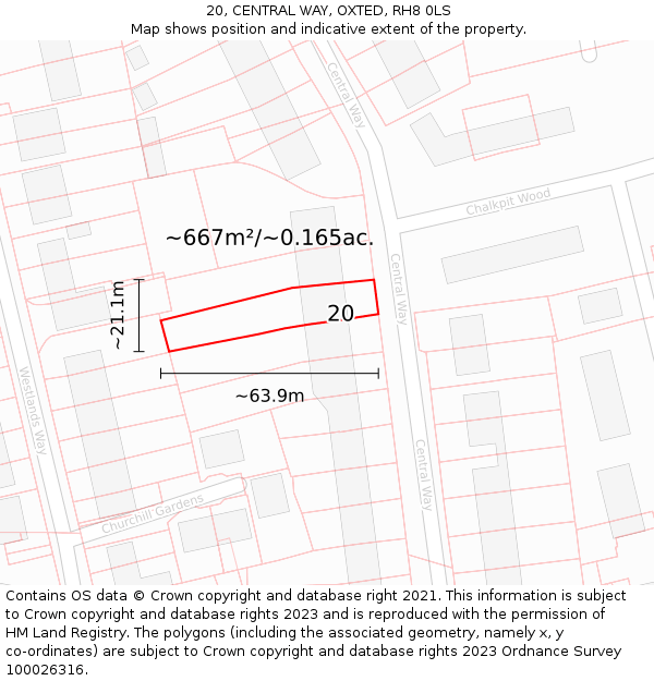 20, CENTRAL WAY, OXTED, RH8 0LS: Plot and title map