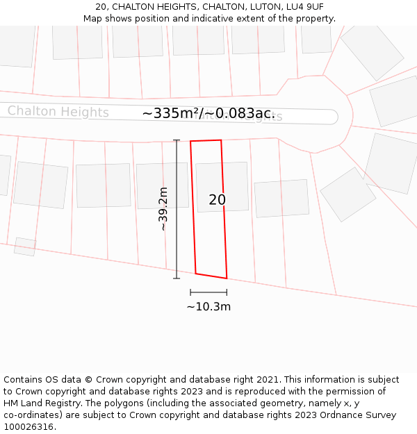 20, CHALTON HEIGHTS, CHALTON, LUTON, LU4 9UF: Plot and title map