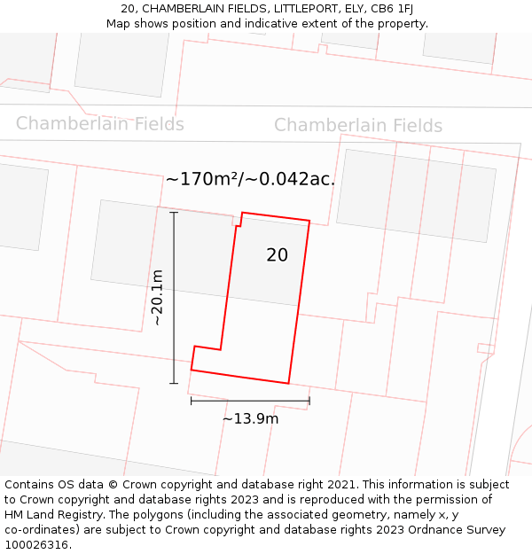 20, CHAMBERLAIN FIELDS, LITTLEPORT, ELY, CB6 1FJ: Plot and title map