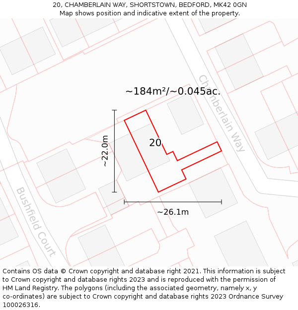 20, CHAMBERLAIN WAY, SHORTSTOWN, BEDFORD, MK42 0GN: Plot and title map