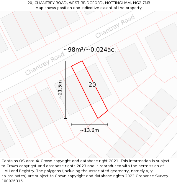 20, CHANTREY ROAD, WEST BRIDGFORD, NOTTINGHAM, NG2 7NR: Plot and title map