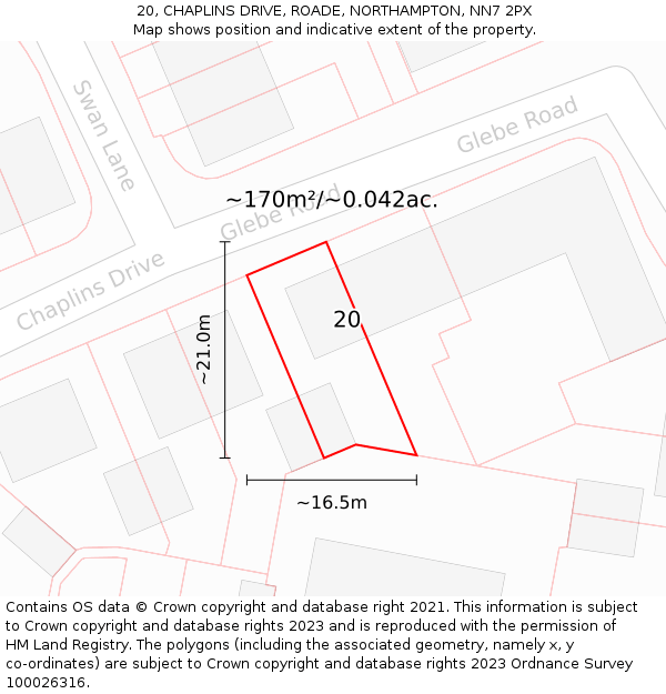 20, CHAPLINS DRIVE, ROADE, NORTHAMPTON, NN7 2PX: Plot and title map