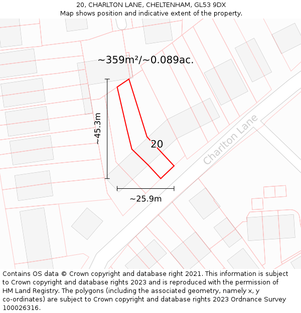 20, CHARLTON LANE, CHELTENHAM, GL53 9DX: Plot and title map