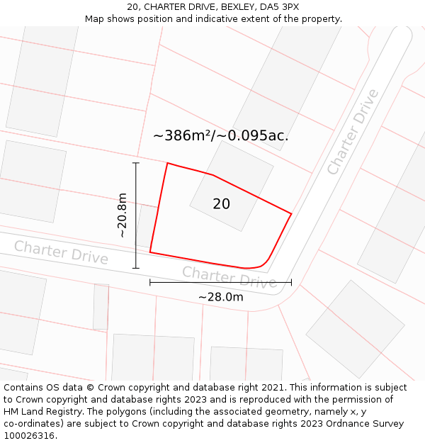 20, CHARTER DRIVE, BEXLEY, DA5 3PX: Plot and title map