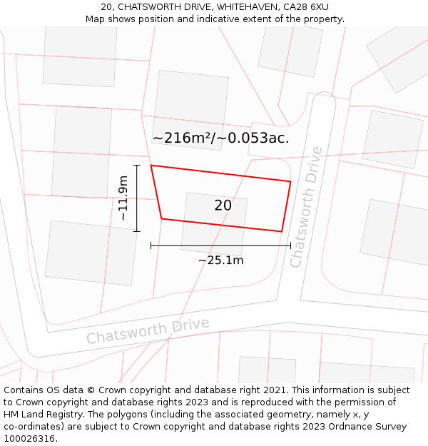 20, CHATSWORTH DRIVE, WHITEHAVEN, CA28 6XU: Plot and title map