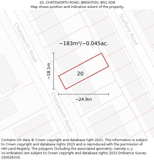 20, CHATSWORTH ROAD, BRIGHTON, BN1 5DB: Plot and title map