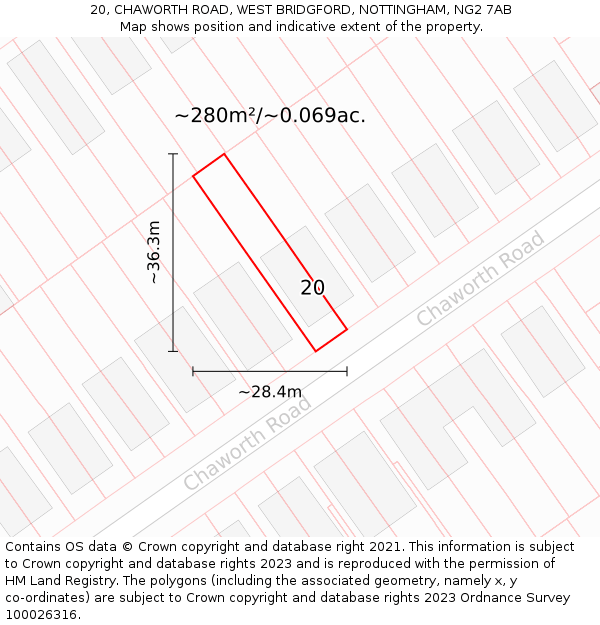 20, CHAWORTH ROAD, WEST BRIDGFORD, NOTTINGHAM, NG2 7AB: Plot and title map