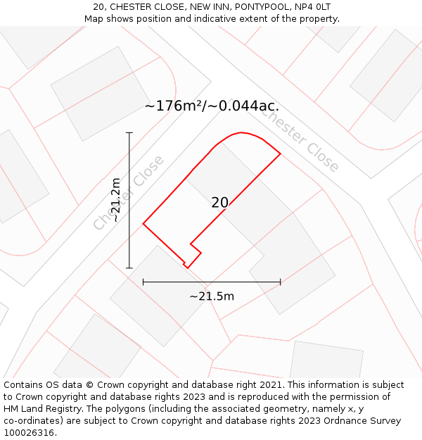 20, CHESTER CLOSE, NEW INN, PONTYPOOL, NP4 0LT: Plot and title map