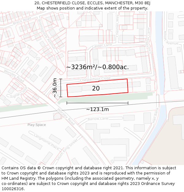 20, CHESTERFIELD CLOSE, ECCLES, MANCHESTER, M30 8EJ: Plot and title map