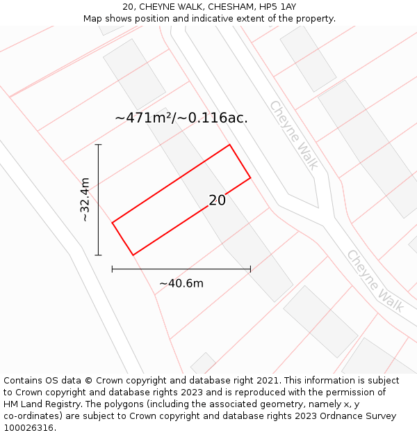 20, CHEYNE WALK, CHESHAM, HP5 1AY: Plot and title map