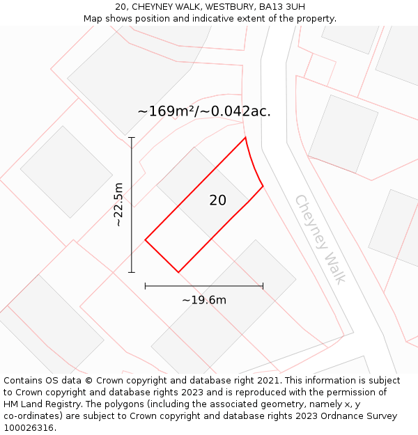20, CHEYNEY WALK, WESTBURY, BA13 3UH: Plot and title map