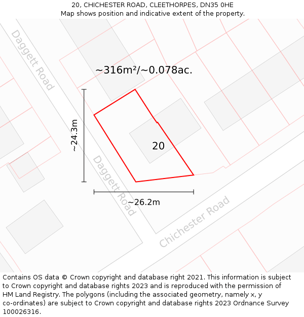 20, CHICHESTER ROAD, CLEETHORPES, DN35 0HE: Plot and title map