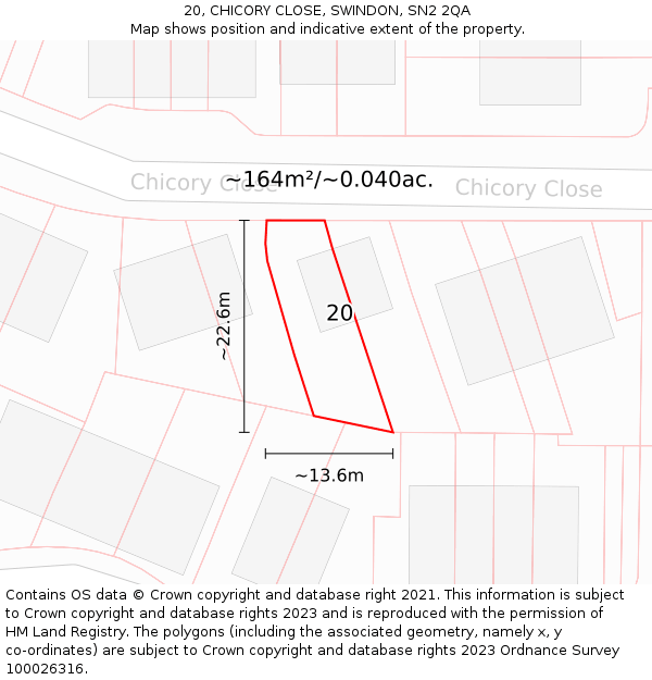 20, CHICORY CLOSE, SWINDON, SN2 2QA: Plot and title map