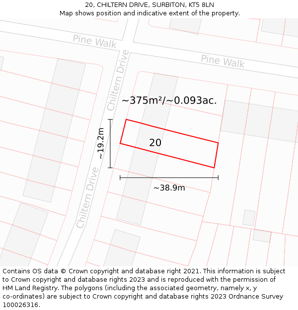 20, CHILTERN DRIVE, SURBITON, KT5 8LN: Plot and title map