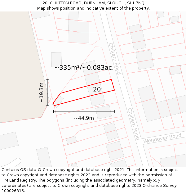 20, CHILTERN ROAD, BURNHAM, SLOUGH, SL1 7NQ: Plot and title map