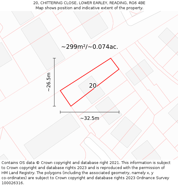 20, CHITTERING CLOSE, LOWER EARLEY, READING, RG6 4BE: Plot and title map