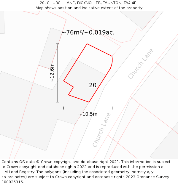 20, CHURCH LANE, BICKNOLLER, TAUNTON, TA4 4EL: Plot and title map