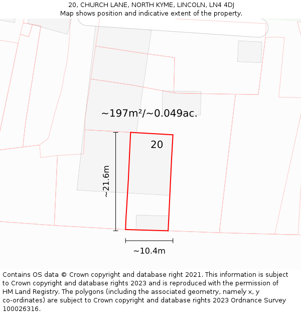 20, CHURCH LANE, NORTH KYME, LINCOLN, LN4 4DJ: Plot and title map