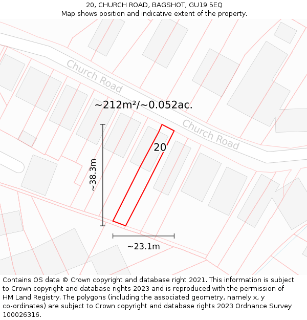 20, CHURCH ROAD, BAGSHOT, GU19 5EQ: Plot and title map