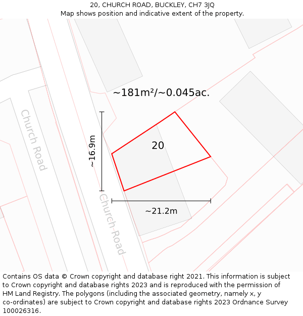 20, CHURCH ROAD, BUCKLEY, CH7 3JQ: Plot and title map