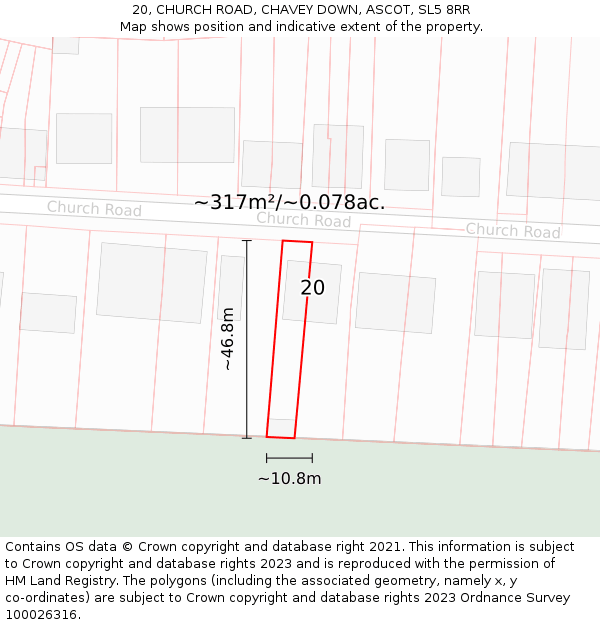 20, CHURCH ROAD, CHAVEY DOWN, ASCOT, SL5 8RR: Plot and title map