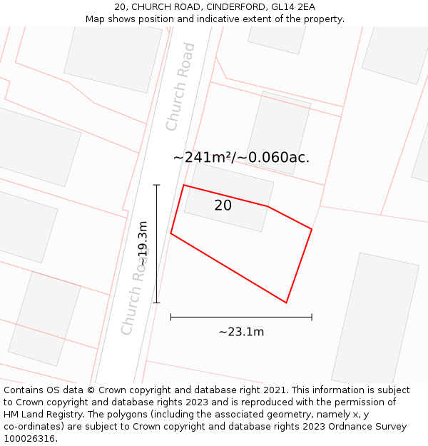 20, CHURCH ROAD, CINDERFORD, GL14 2EA: Plot and title map