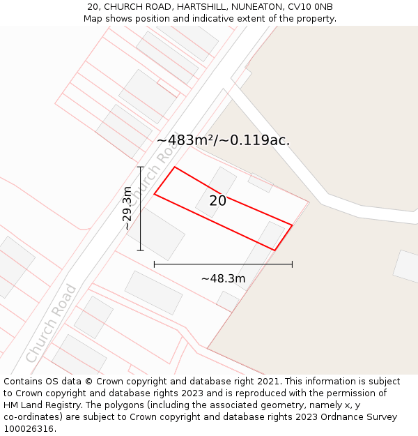 20, CHURCH ROAD, HARTSHILL, NUNEATON, CV10 0NB: Plot and title map