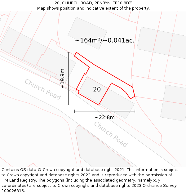 20, CHURCH ROAD, PENRYN, TR10 8BZ: Plot and title map