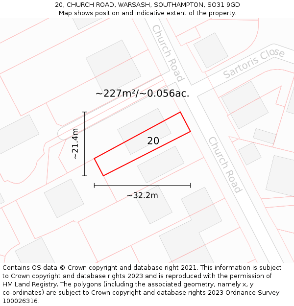 20, CHURCH ROAD, WARSASH, SOUTHAMPTON, SO31 9GD: Plot and title map