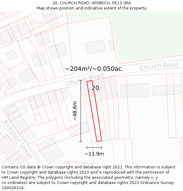 20, CHURCH ROAD, WISBECH, PE13 3RA: Plot and title map