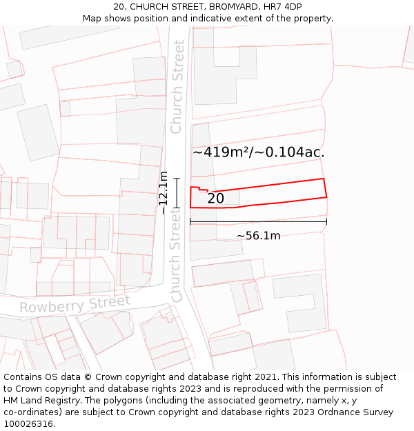 20, CHURCH STREET, BROMYARD, HR7 4DP: Plot and title map