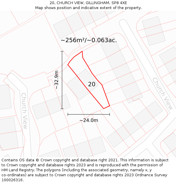 20, CHURCH VIEW, GILLINGHAM, SP8 4XE: Plot and title map