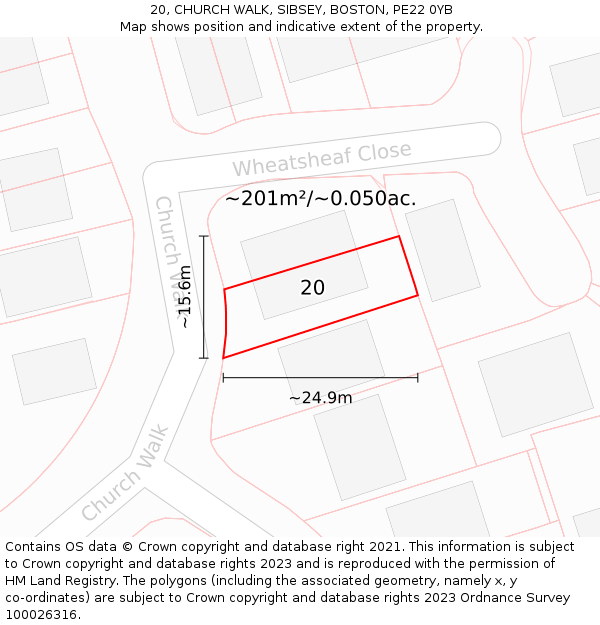 20, CHURCH WALK, SIBSEY, BOSTON, PE22 0YB: Plot and title map