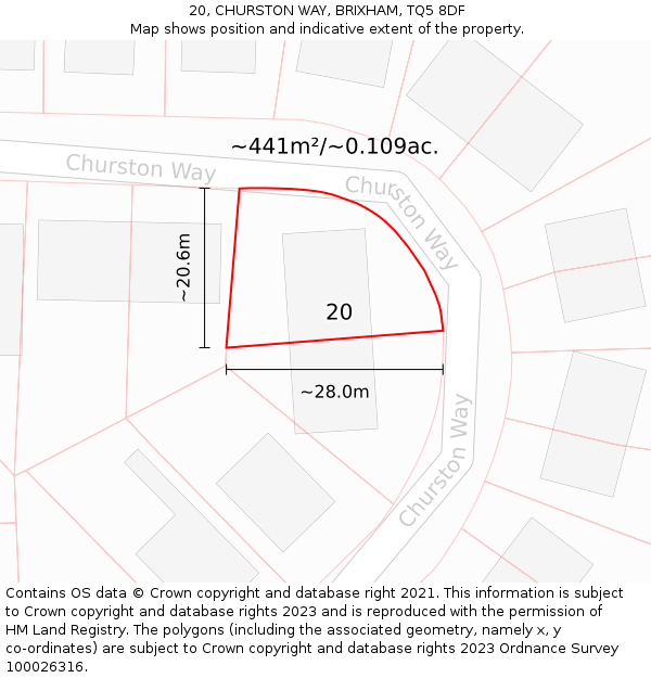 20, CHURSTON WAY, BRIXHAM, TQ5 8DF: Plot and title map