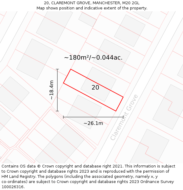 20, CLAREMONT GROVE, MANCHESTER, M20 2GL: Plot and title map