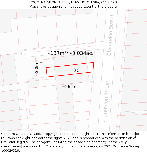 20, CLARENDON STREET, LEAMINGTON SPA, CV32 4PG: Plot and title map