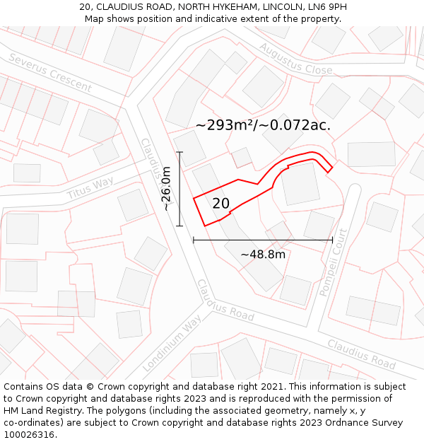 20, CLAUDIUS ROAD, NORTH HYKEHAM, LINCOLN, LN6 9PH: Plot and title map