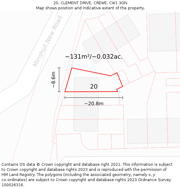 20, CLEMENT DRIVE, CREWE, CW1 3GN: Plot and title map