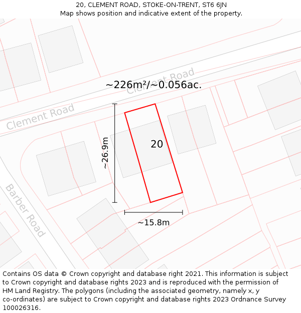 20, CLEMENT ROAD, STOKE-ON-TRENT, ST6 6JN: Plot and title map
