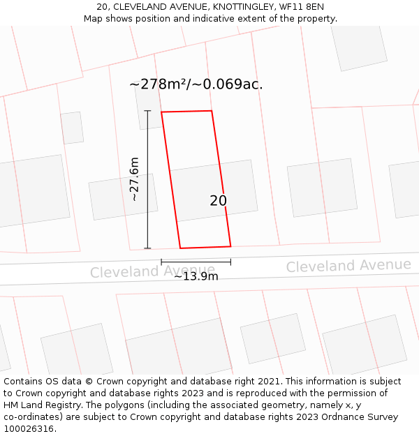 20, CLEVELAND AVENUE, KNOTTINGLEY, WF11 8EN: Plot and title map