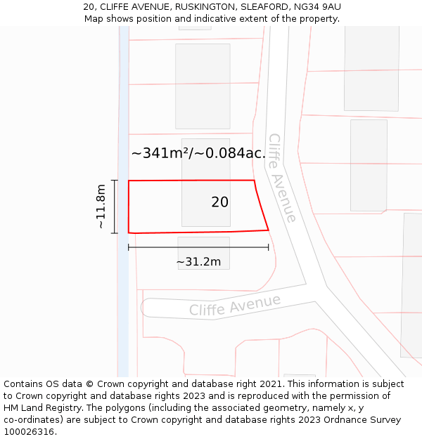 20, CLIFFE AVENUE, RUSKINGTON, SLEAFORD, NG34 9AU: Plot and title map