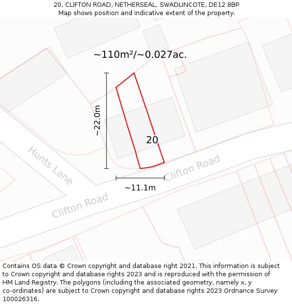 20, CLIFTON ROAD, NETHERSEAL, SWADLINCOTE, DE12 8BP: Plot and title map