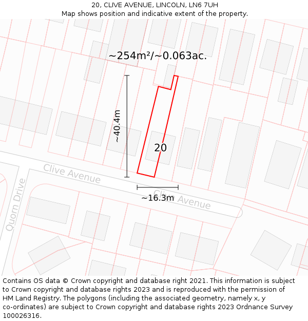 20, CLIVE AVENUE, LINCOLN, LN6 7UH: Plot and title map