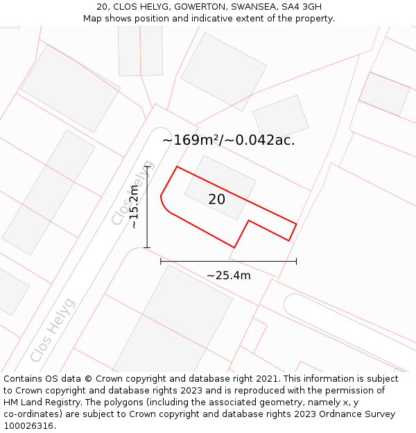 20, CLOS HELYG, GOWERTON, SWANSEA, SA4 3GH: Plot and title map