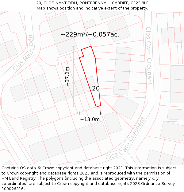 20, CLOS NANT DDU, PONTPRENNAU, CARDIFF, CF23 8LF: Plot and title map