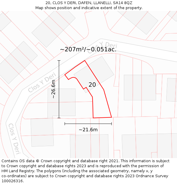 20, CLOS Y DERI, DAFEN, LLANELLI, SA14 8QZ: Plot and title map