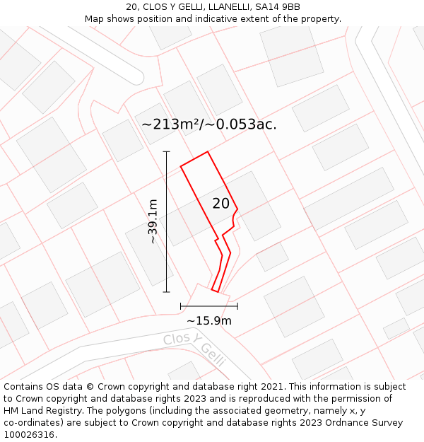 20, CLOS Y GELLI, LLANELLI, SA14 9BB: Plot and title map