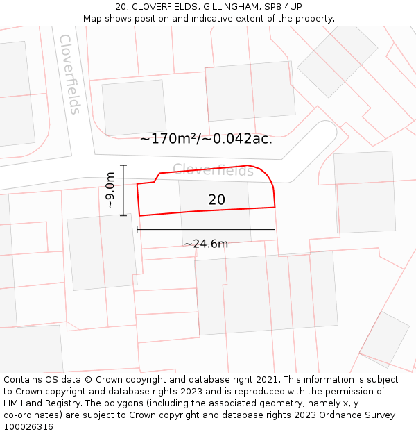 20, CLOVERFIELDS, GILLINGHAM, SP8 4UP: Plot and title map